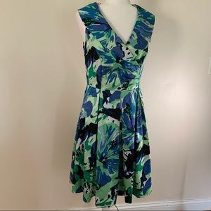 Calvin Klein Dress Fit/Flare. Green Floral Print